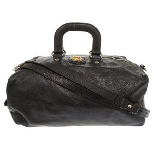 GUCCI Black Leather Boston Bag